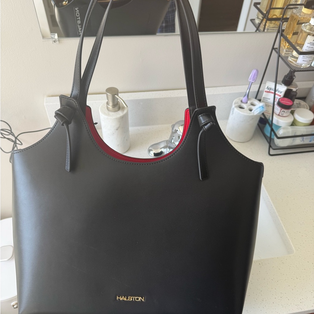 Halston Heritage Black Tote Bag with Red Interior